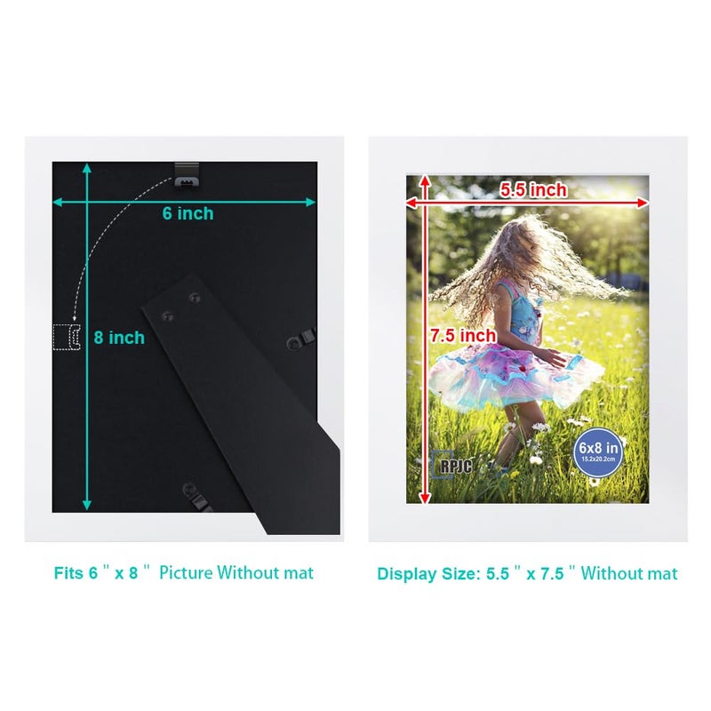 RPJC 6x8 inch Picture Frame Made of Solid Wood and High Definition Glass Display Pictures for Table Top Display and Wall Mounting Photo Frame White - Image 4